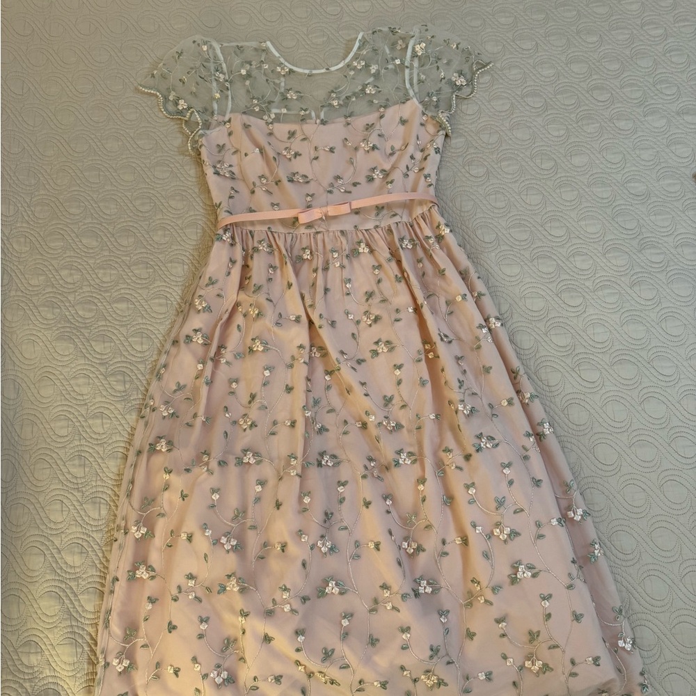 Floral Embroidered Peach Dress - Picture 10 of 11